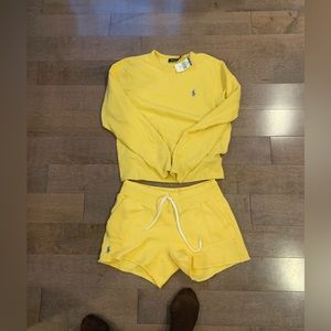 Polo Ralph Lauren Yellow Crew Neck Sweatshirt & Short Set Small NWT